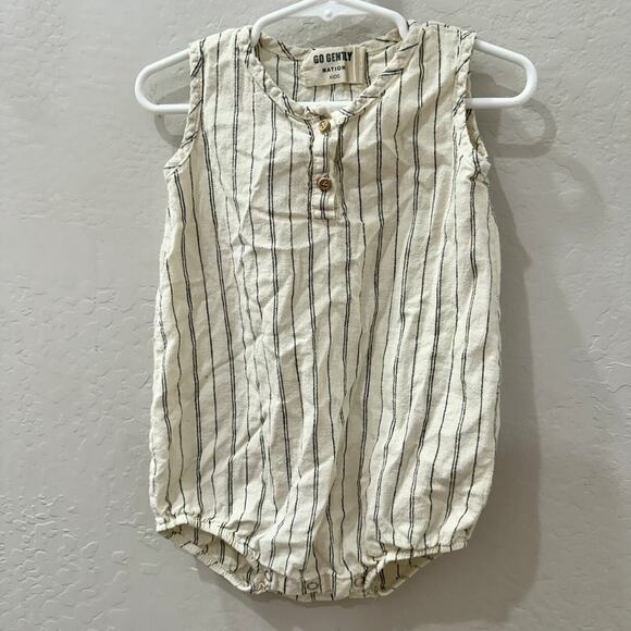 Go Gently Nation Kids Natural Black Stripe Sleeveless Romper - Picture 1 of 6